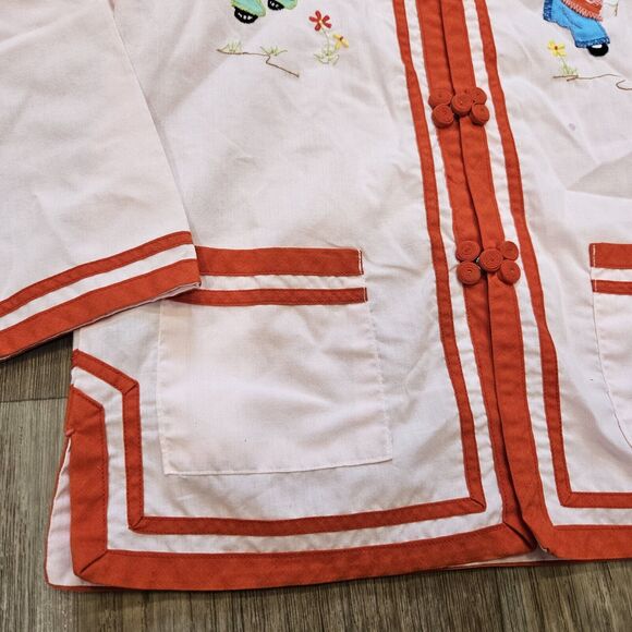 Vtg 60s Plum Blossoms Chinese Shirt Top Kids Girls 6 Asian Pink Red Embroidered - Picture 4 of 12